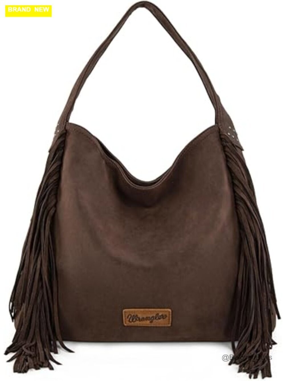 Fringe Suede Hobo Bag with Antique Studs and Tassels Western Style